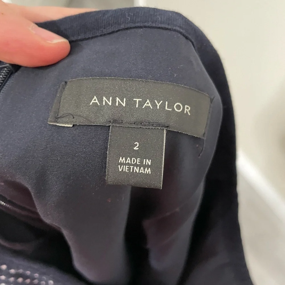 Ann Taylor Navy Blue Micro Polka Dot Knee Length Skirt 2